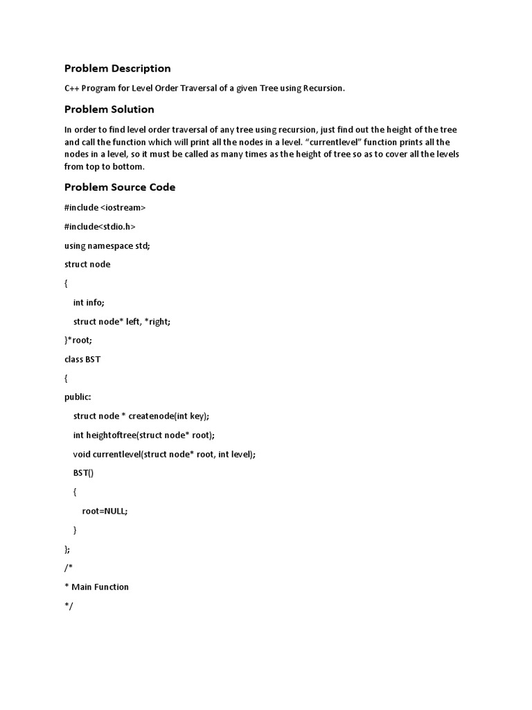 C++ Recursive Tree Level Order Traversal | PDF | Theoretical Computer ...