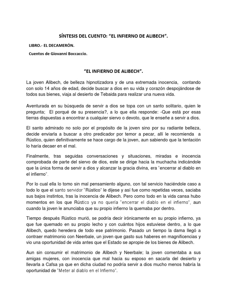 Sintesis El Infierno de Alibech | PDF | El decameron | Infierno