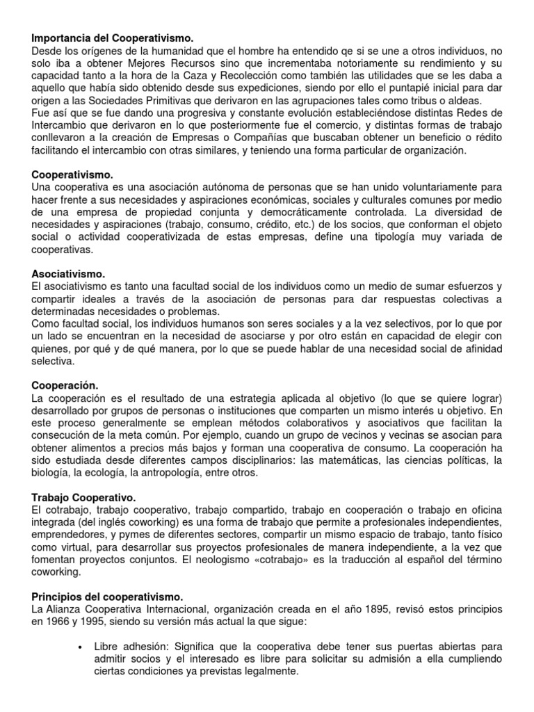 Importancia del Cooperativismo | PDF | Cooperación | Cooperativa