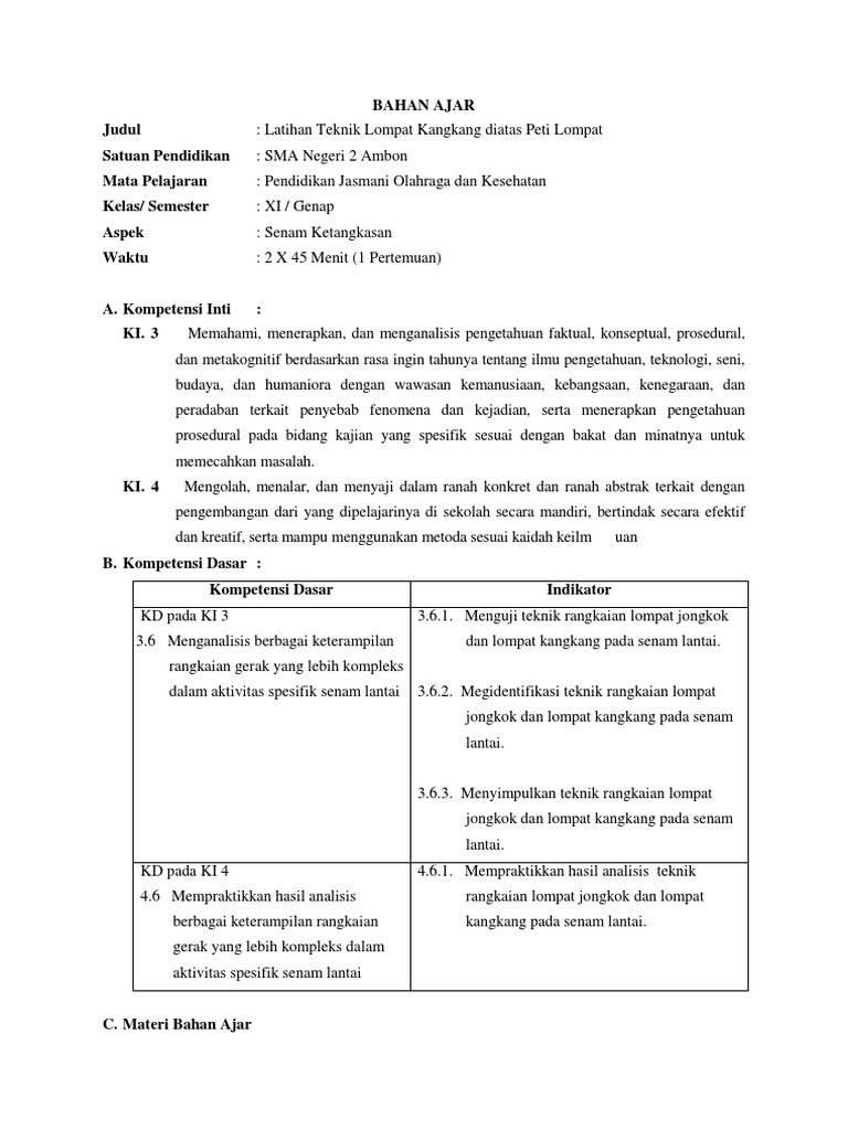 Contoh Bahan Ajar Pjok Sma