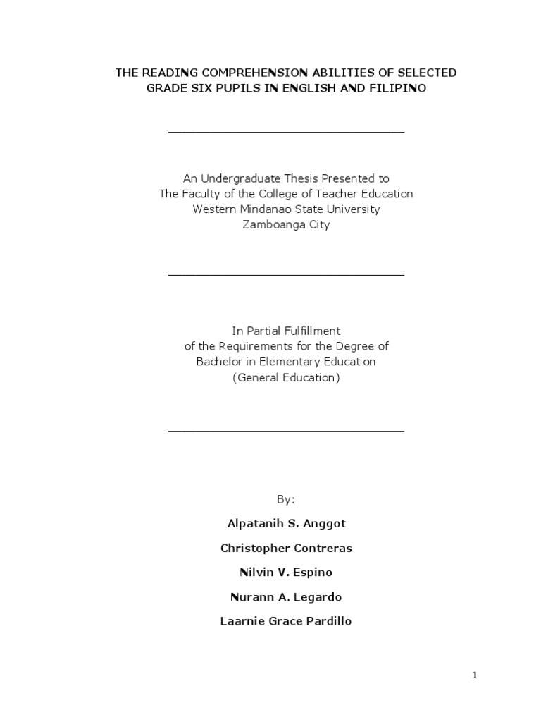 Reading Comprehension Ability Of Grade 6 Pupils In English And Filipino Docx Reading Comprehension Multilingualism