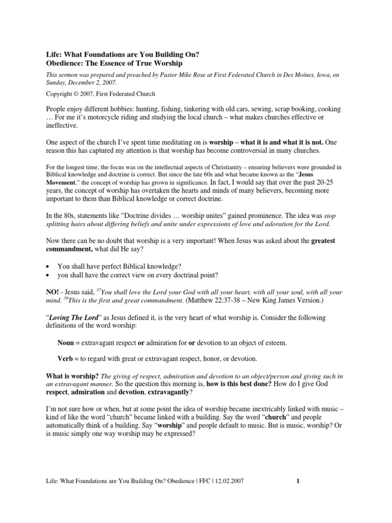 Life What Foundations Are You Building On? Obedience The Essence of