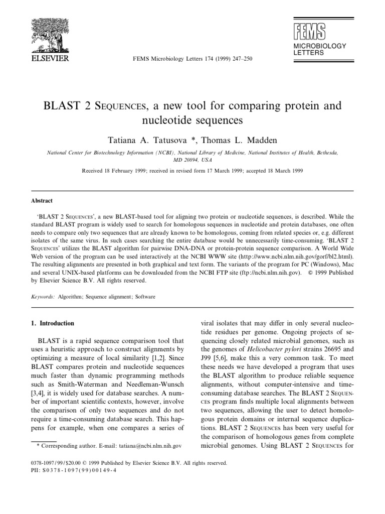 Blast 2 S, A New Tool For Comparing Protein and Nucleotide Sequences