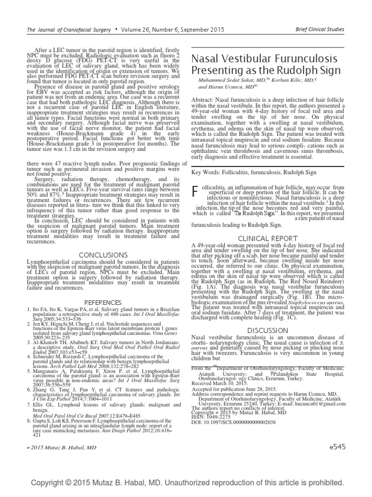 Nasal Vestibular Furunculosis Presenting As The Rudolph Sign | PDF ...