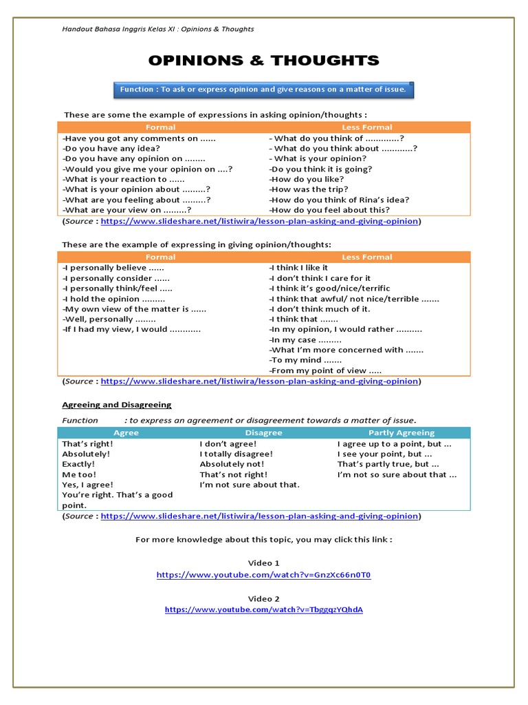 Handout Opinion And Thought Cognition Psychology