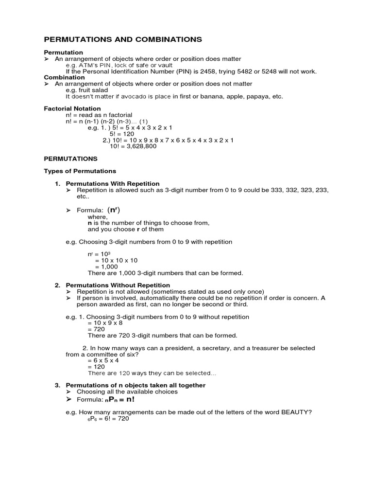 Permutations And Combinations Lecture Pdf Permutation Linguistics