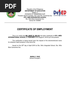 CERTIFICATE OF EMPLOYMENT