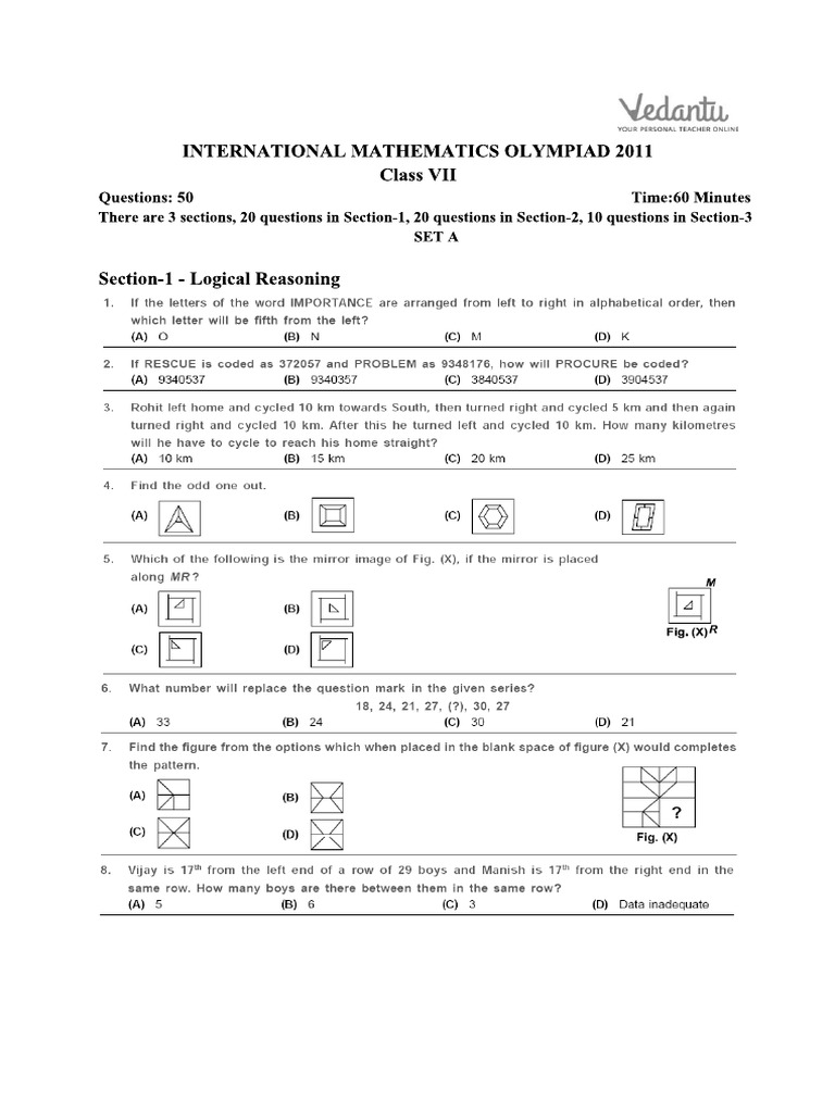 International Mathematics Olympiad 2011 Question Paper Class7 | PDF