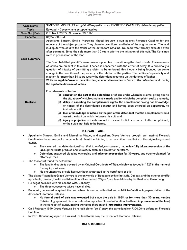 261 Miguel v. Catalino PDF Laches (Equity) Estoppel