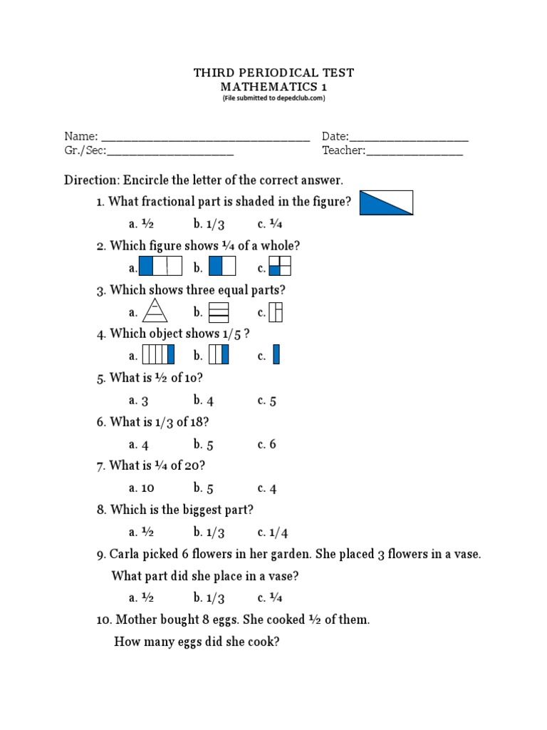 Periodical Test Mathematics 1 q3 | PDF