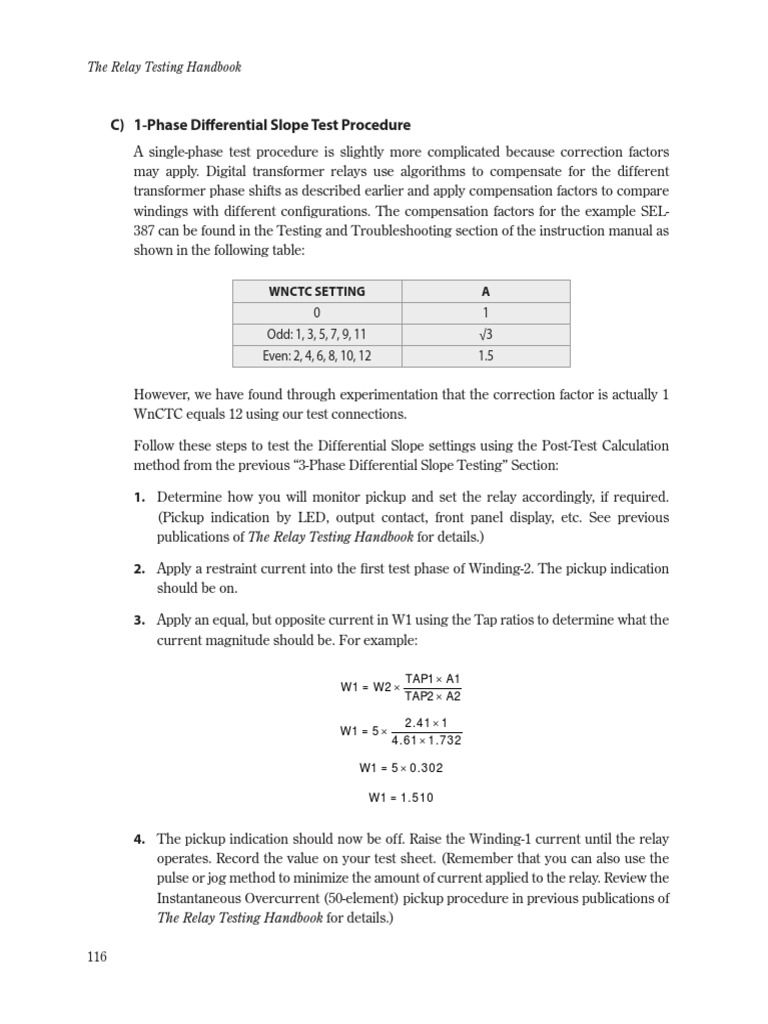 C) 1Phase Differential Slope Test Procedure The Relay Testing Handbook PDF Relay Transformer