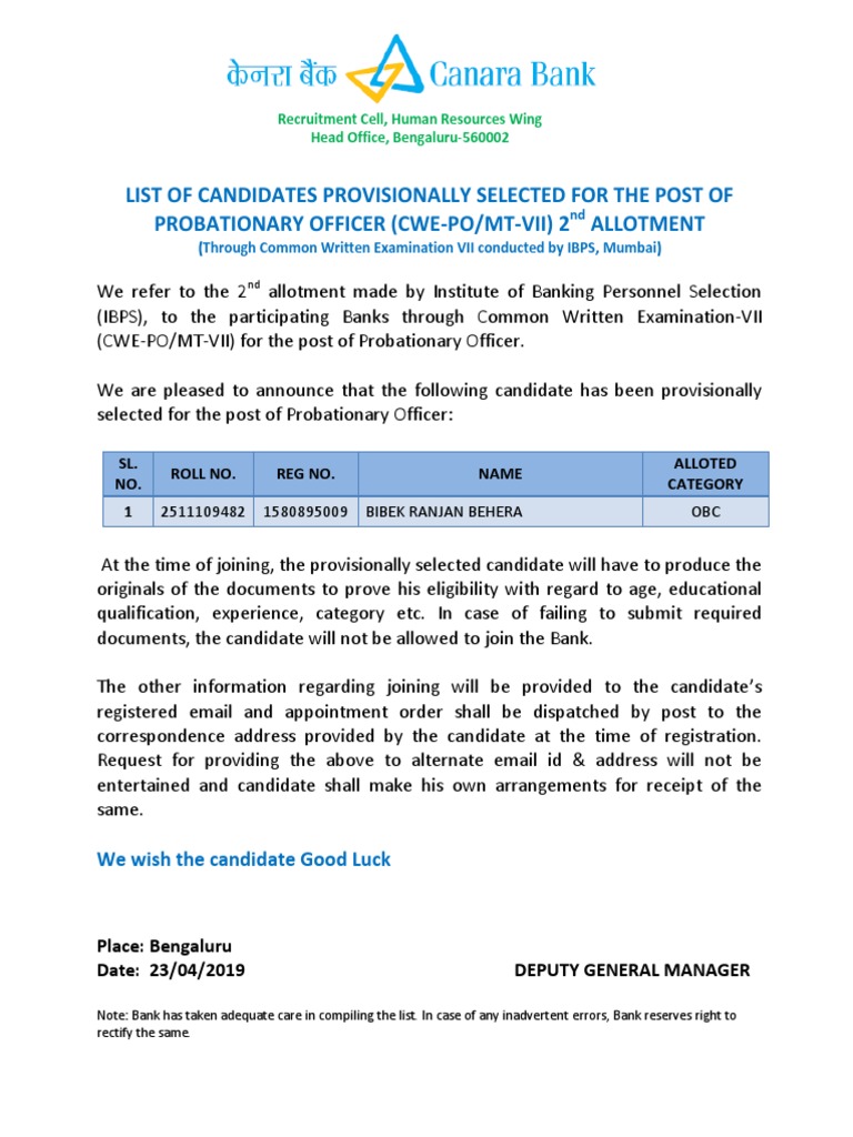 Selected Probationary Officer | PDF