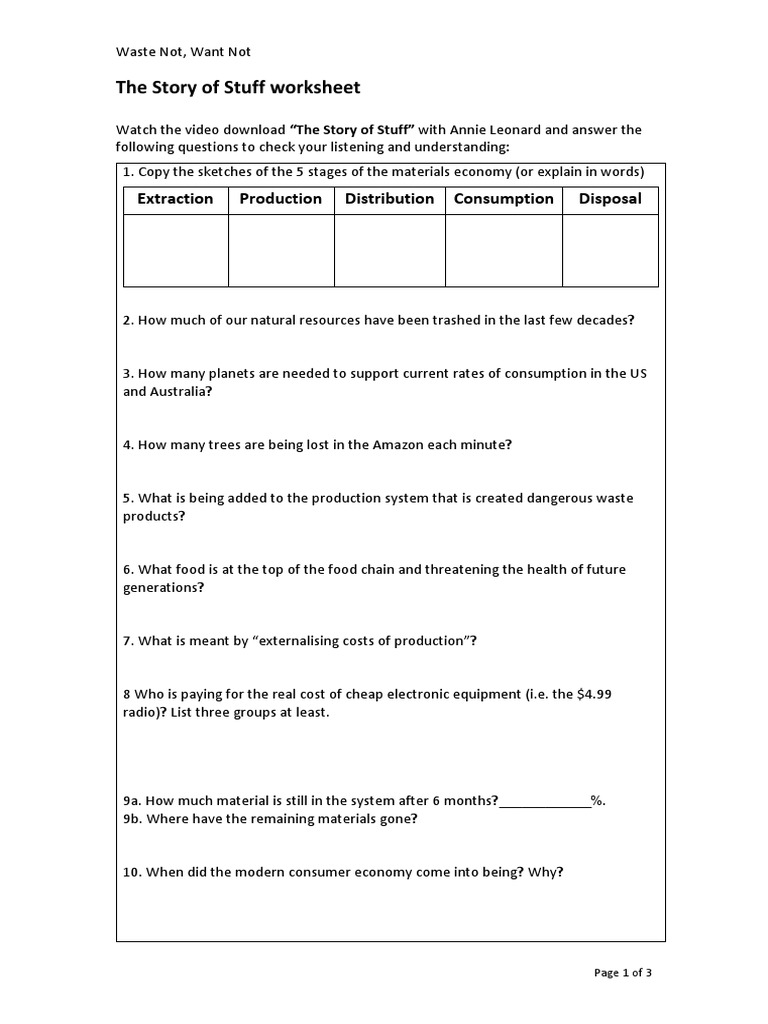 08 Story of Stuff Worksheet 2014 | PDF
