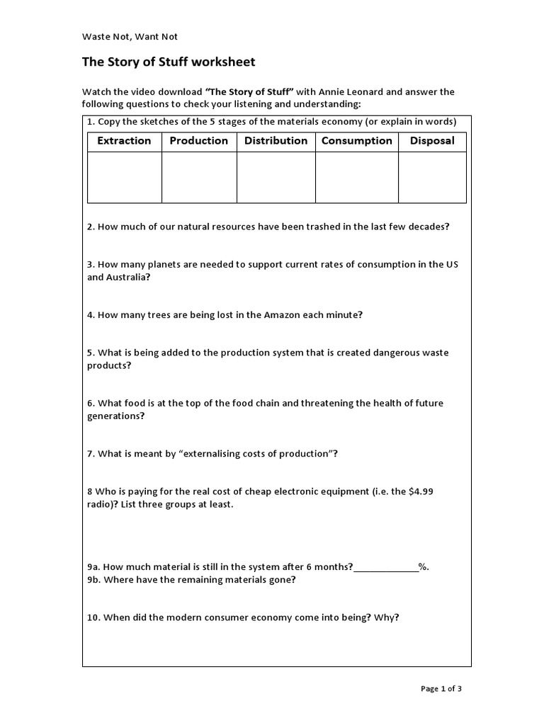 11 Story of Stuff Worksheet 11 Pertaining To The Story Of Stuff Worksheet