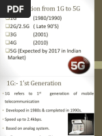 1G (1980/1990) 2G/2.5G (Late 90'S) 3G (2001) 4G (2010) 5G (Expected by 2017 in Indian Market)