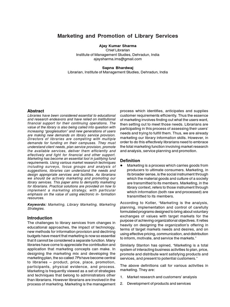 Marketing Strategies for Library Services | PDF | Librarian | Libraries