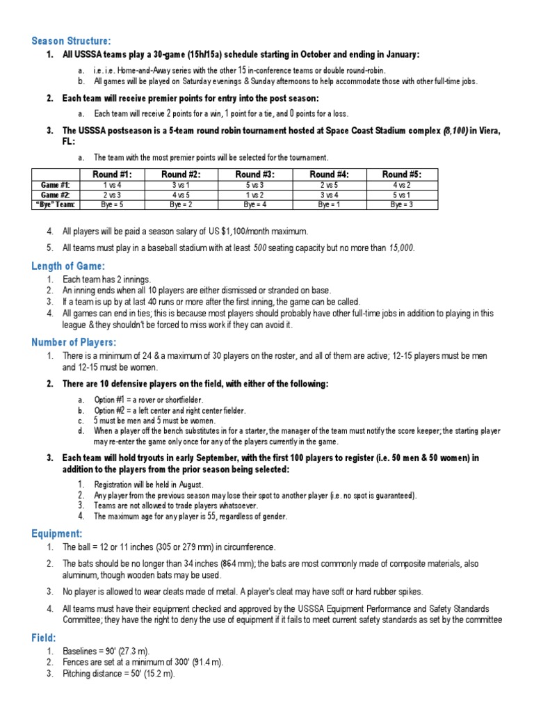 New Usssa Rules Download Free PDF Baseball Field Pitcher