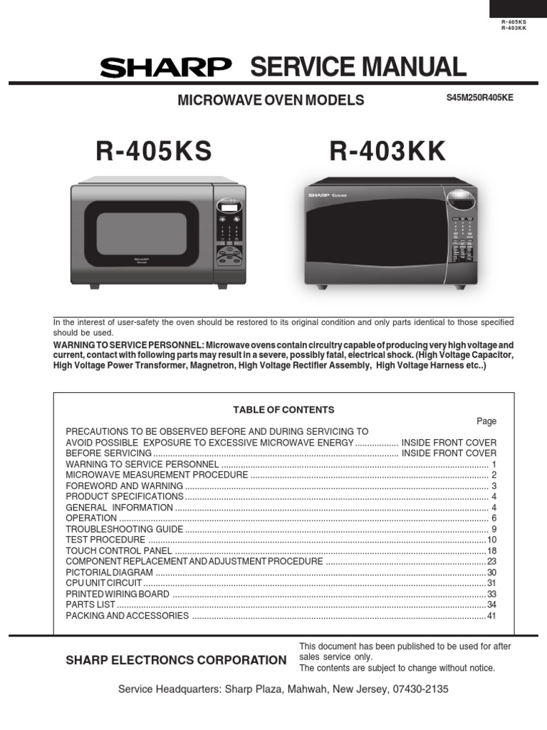 Microondas Sharp R-403kk 405ks | PDF | High Voltage | Power Supply