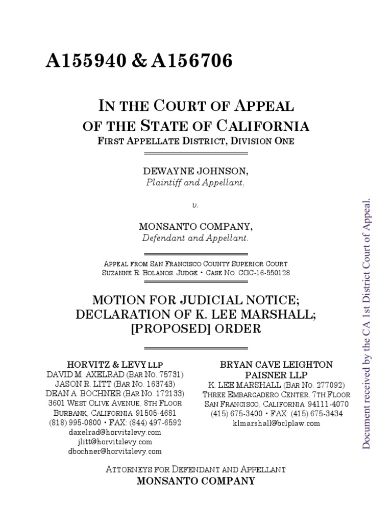 Monsanto's Motion For Judicial Notice On Appeal - Johnson Case | PDF ...