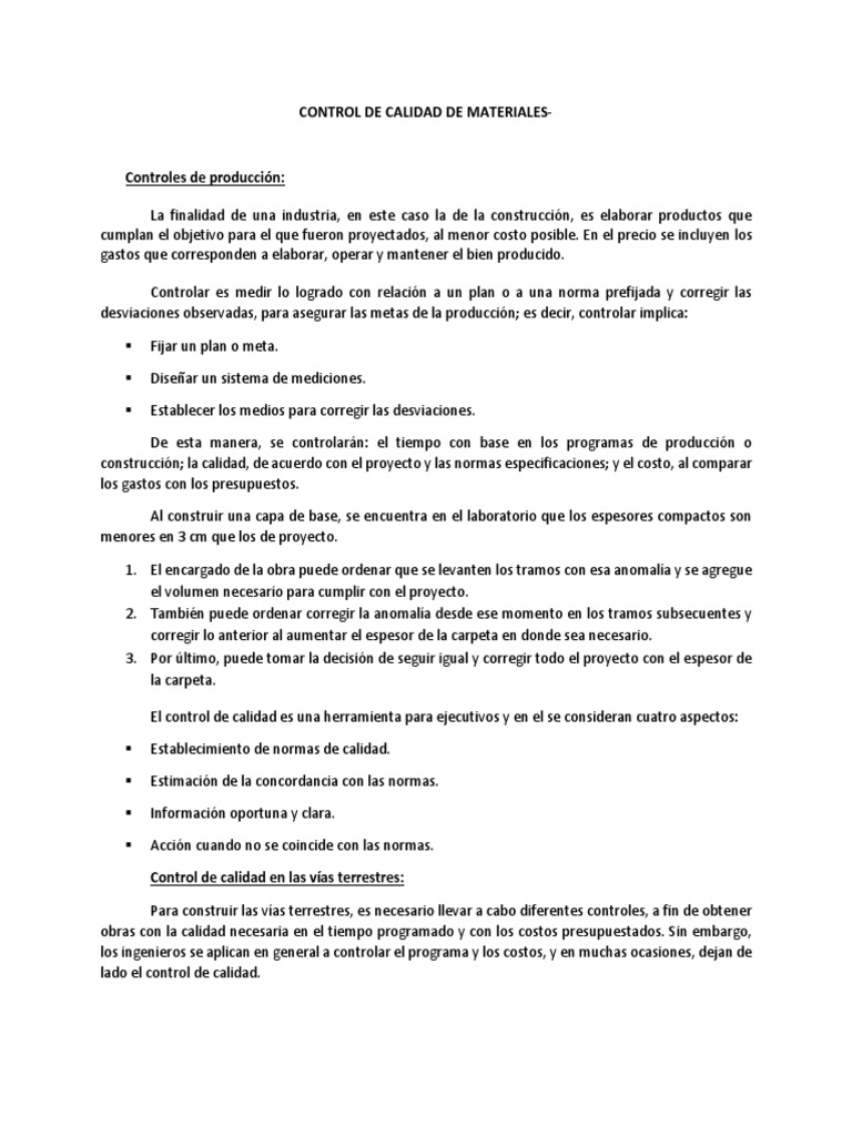 Control de Calidad en Materiales de Construcción | PDF | Calidad ...