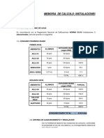 Memoria de Calculo - Instalaciones de Agua Potable