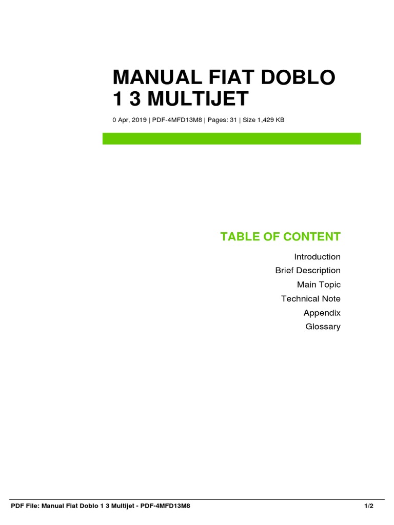 Manual Fiat Doblo 1.3 Multijet | PDF | Textbook | E Books