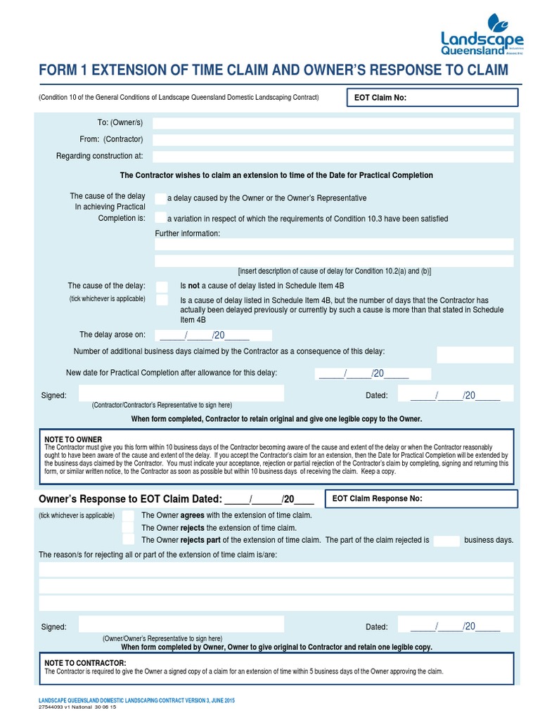 Extension of Time Claim Form | PDF | General Contractor | Government