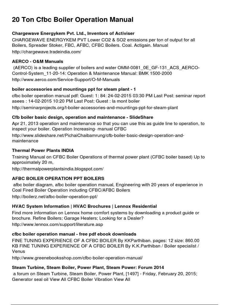 20 Ton Cfbc Boiler Operation Manual Pdf Boiler Energy Technology