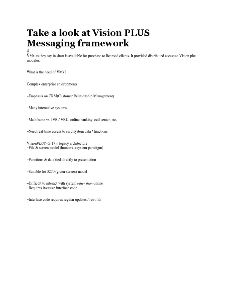 VisionPLUS VMx Messaging Framework Overview | PDF
