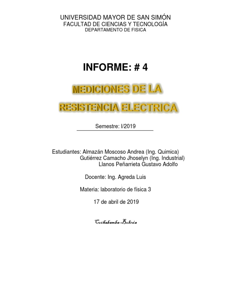 Informe 4 Fica 3 PDF Resistor Resistencia Eléctrica y Conductancia