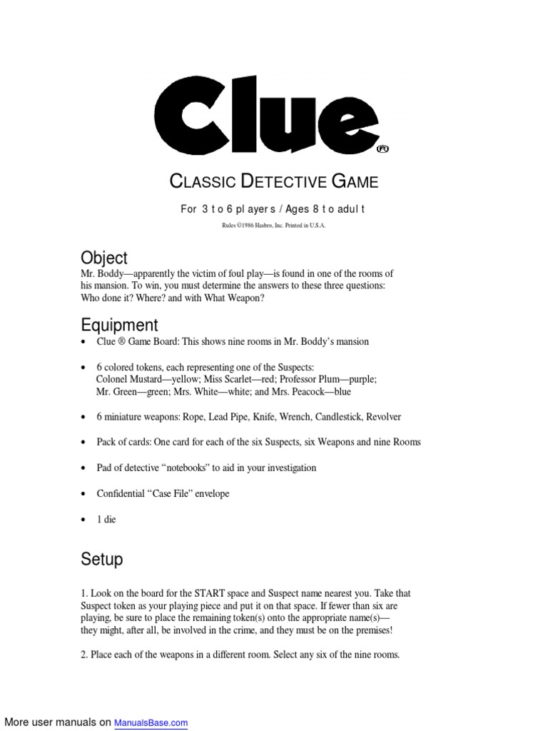 Clue Classic Detective Game Pdf Leisure