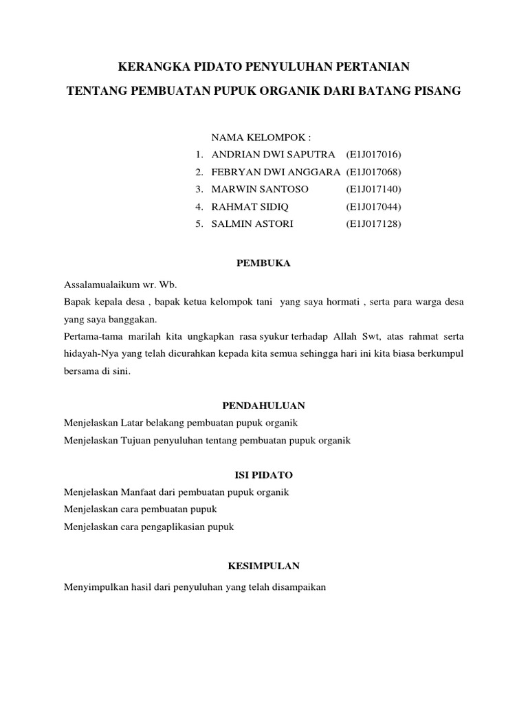 Kerangka Pidato Penyuluhan Pertanian Docx