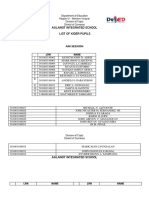 Aglanot Integrated School List of Kider Pupils