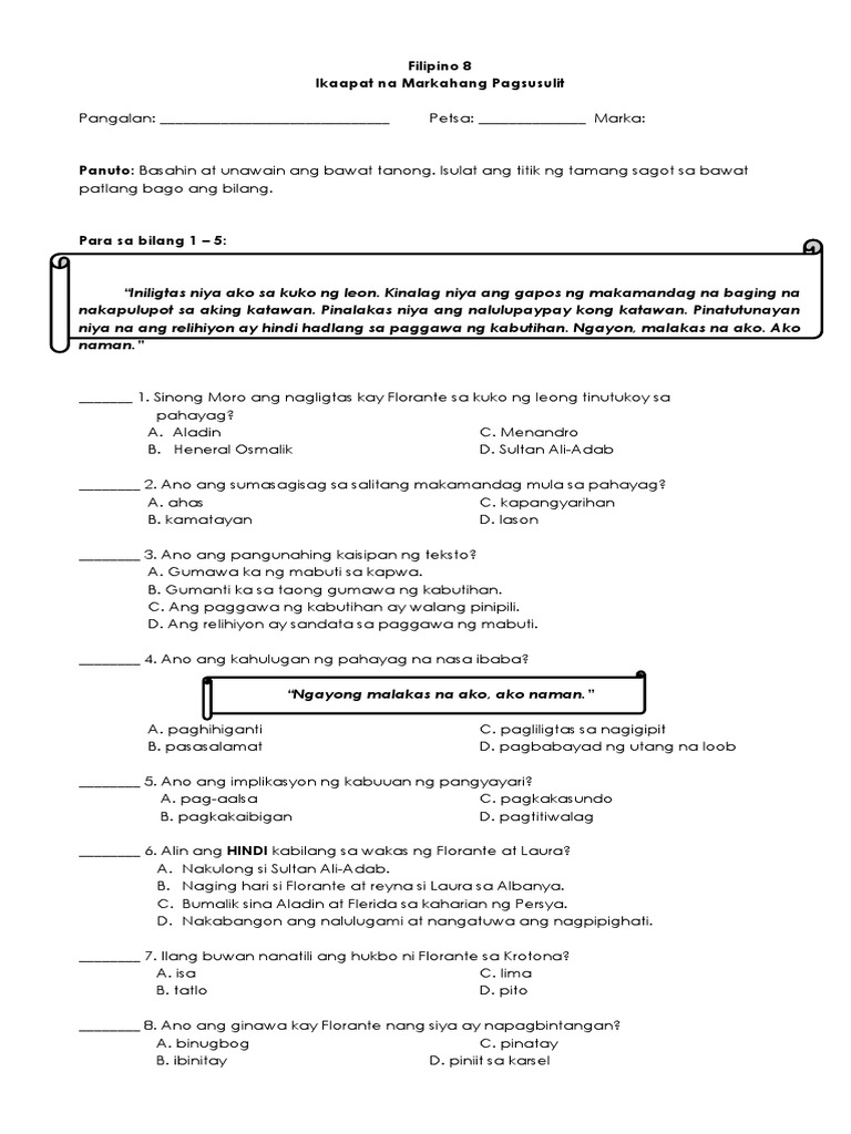 Grade 8 Fil E | PDF
