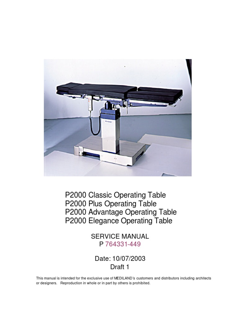 P2000 Operating Table Service Manual | PDF | Valve | Cylinder (Engine)