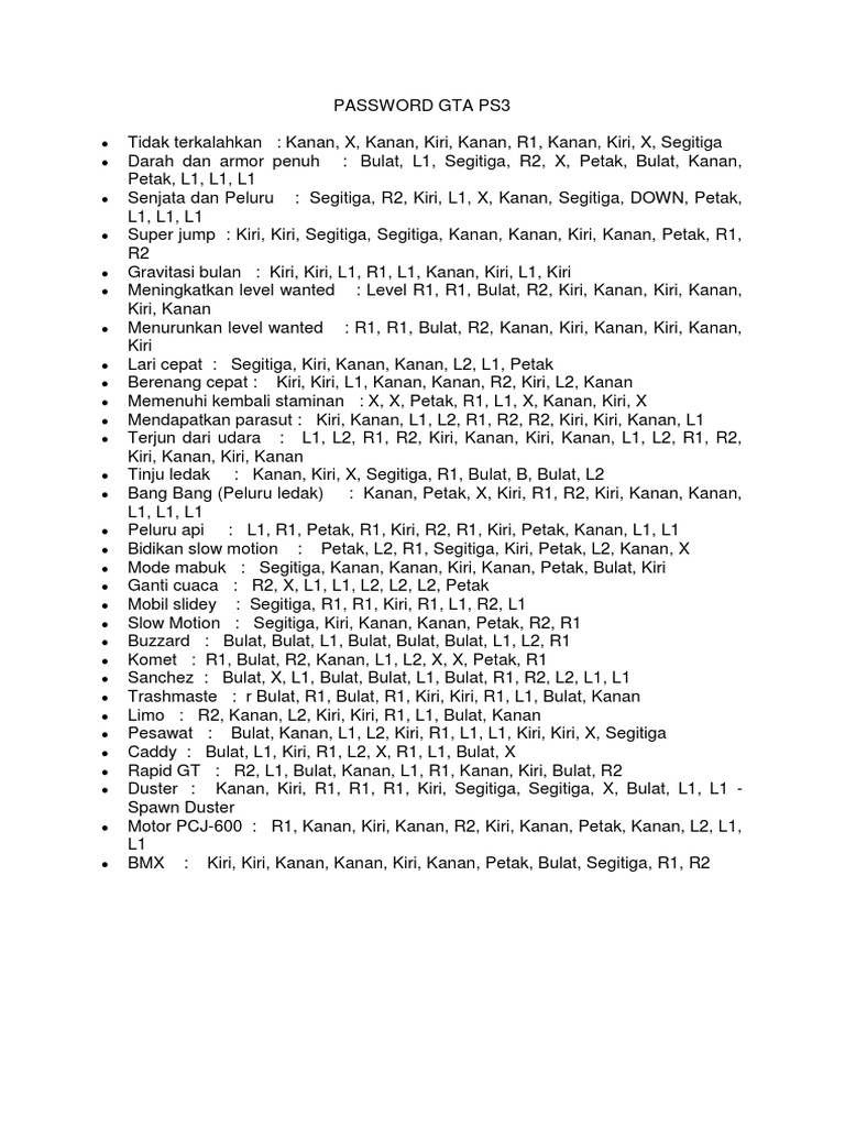 Passwords for GTA PS3 Gameplay | PDF