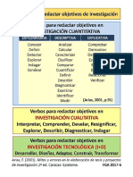 Verbos para objetivos de investigación en cuantitativa, cualitativa y tecnológica