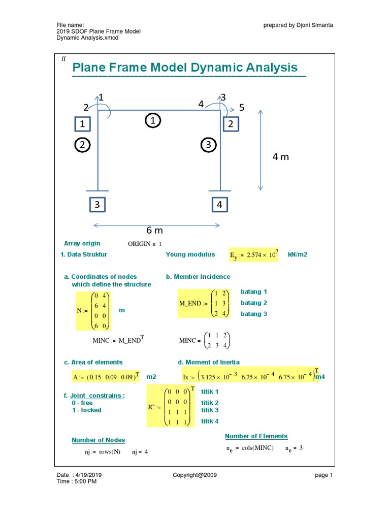 Mathcad - 2019 SDOF Plane Frame Model Dynamic Analysis | PDF | Solid ...