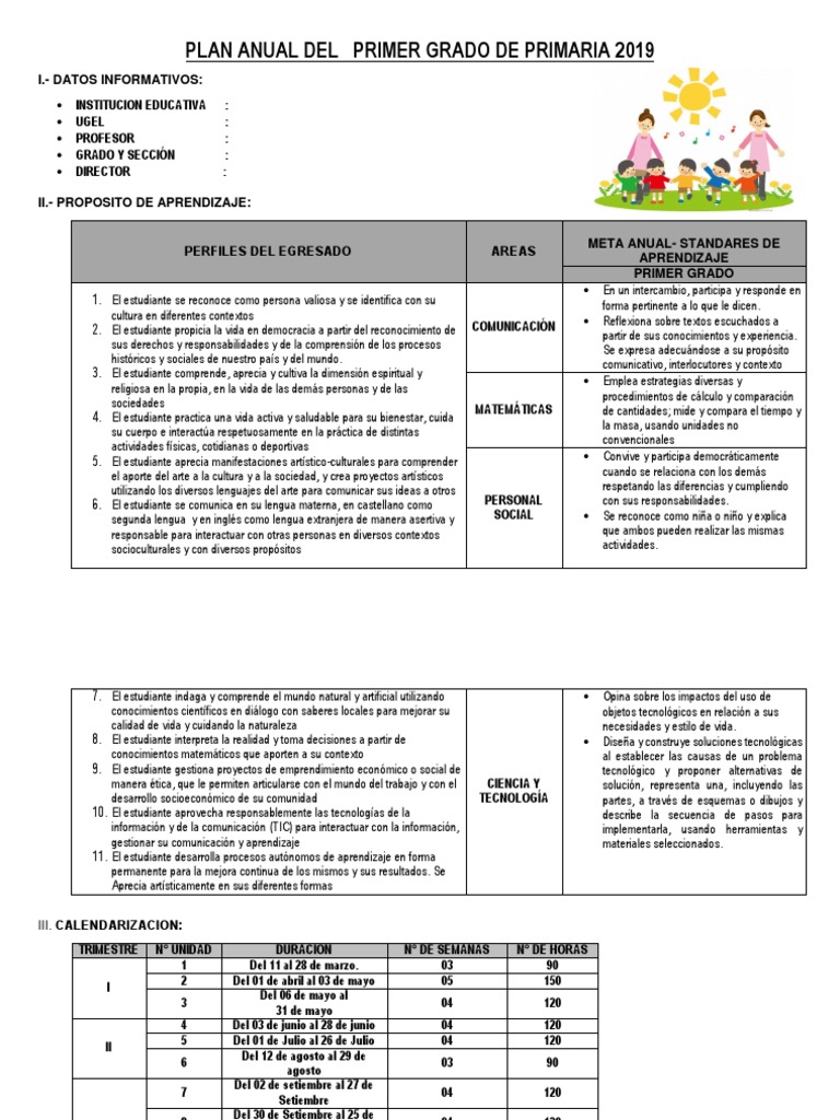 Plan Anual Del Primer Grado de Educacioin Primaria | PDF | Residuos ...