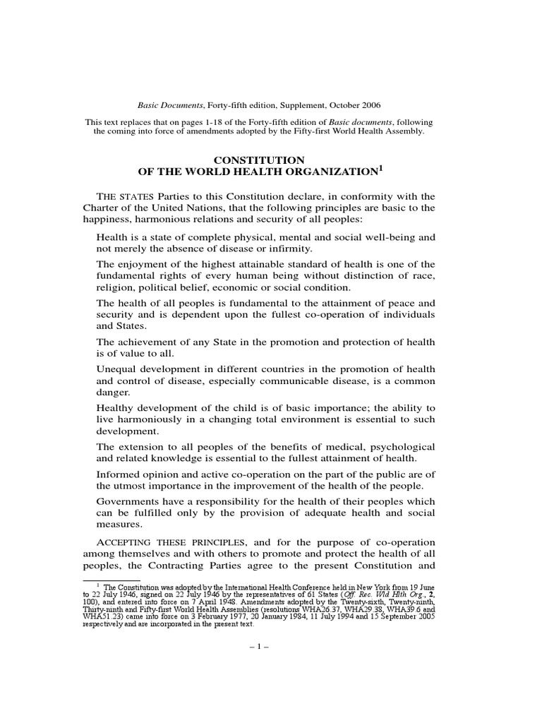 Constitution of The World Health Organization | PDF | United Nations ...