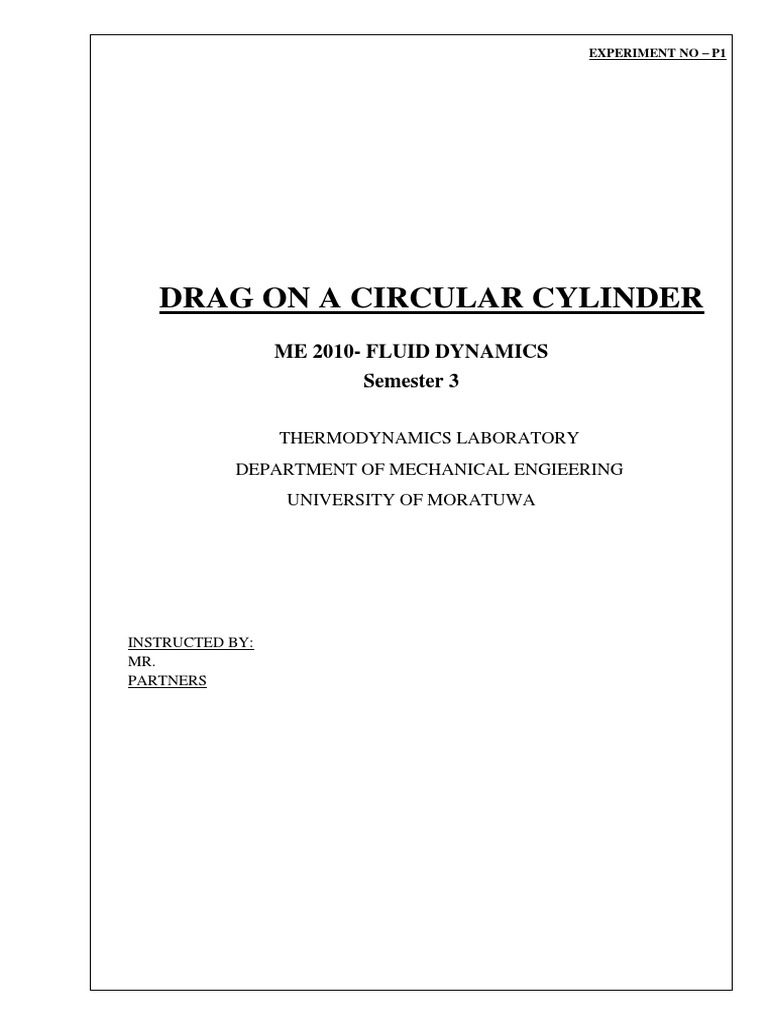 Drag Coefficient of Circular Cylinder Analysis | PDF | Fluid Dynamics ...