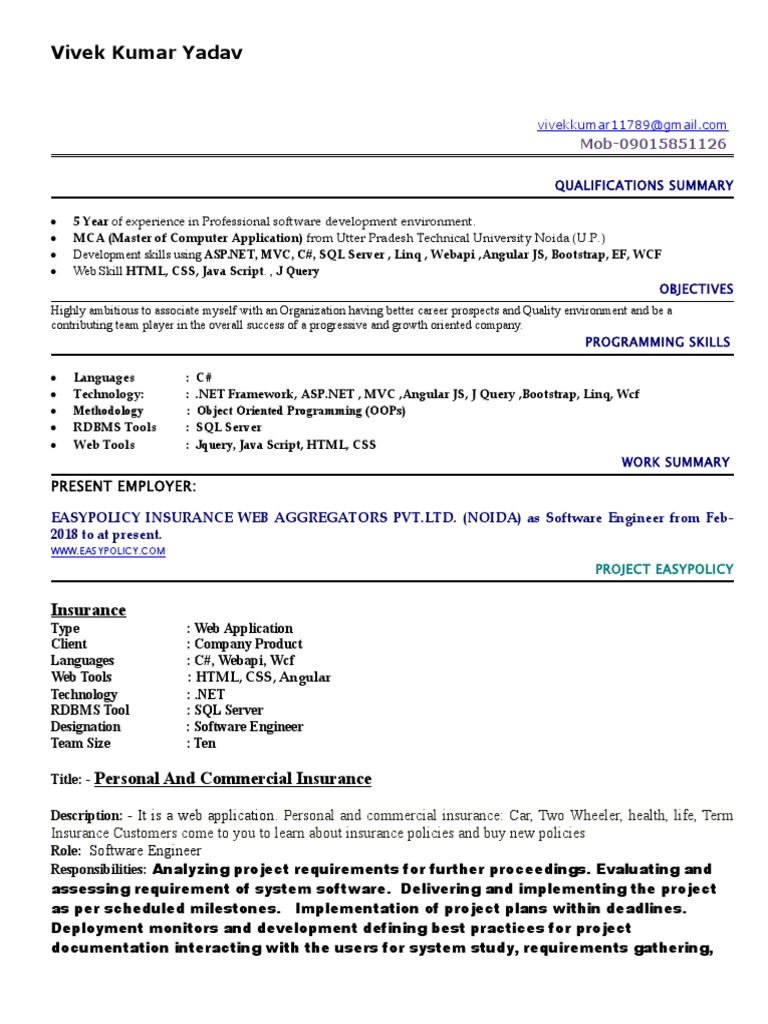 Software Engineer Resume - Vivek Yadav | PDF | Web Application | Programmer