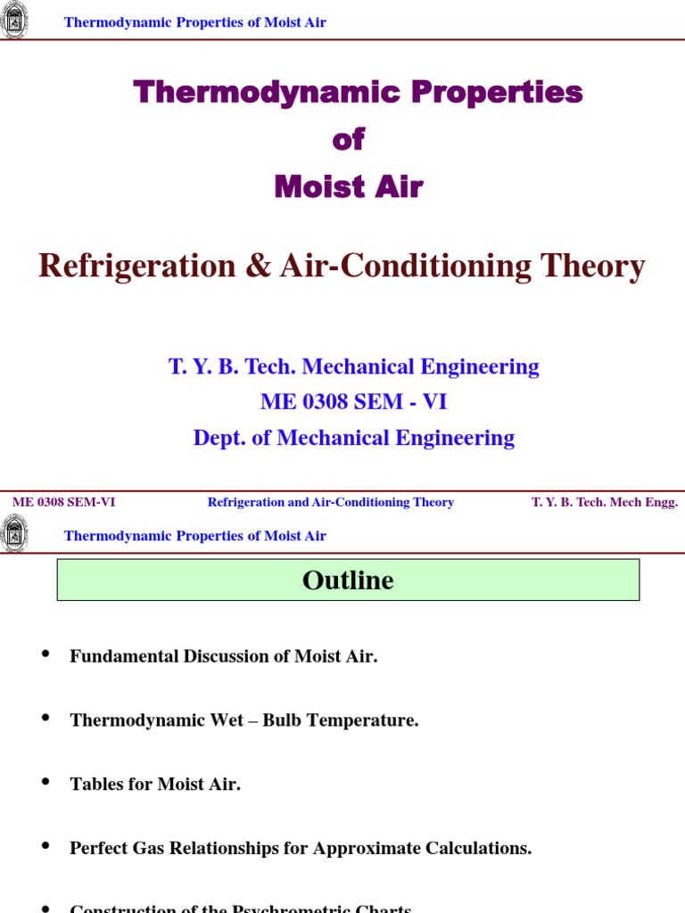 Thermodynamic Properties of Moist Air | PDF | Humidity | Enthalpy