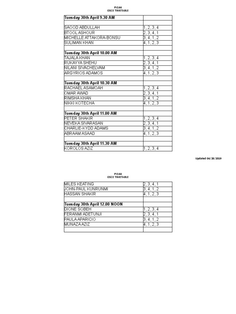 Draft Timetable Year 1 SC | PDF