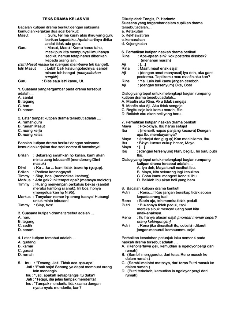 Soal Teks Drama Kelas Viii Pdf