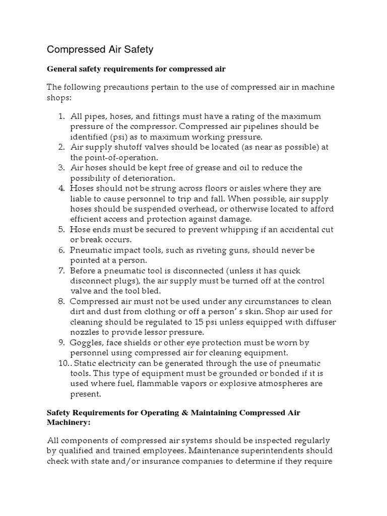 Compressed Air Safety Guidelines | PDF | Valve | Manufactured Goods