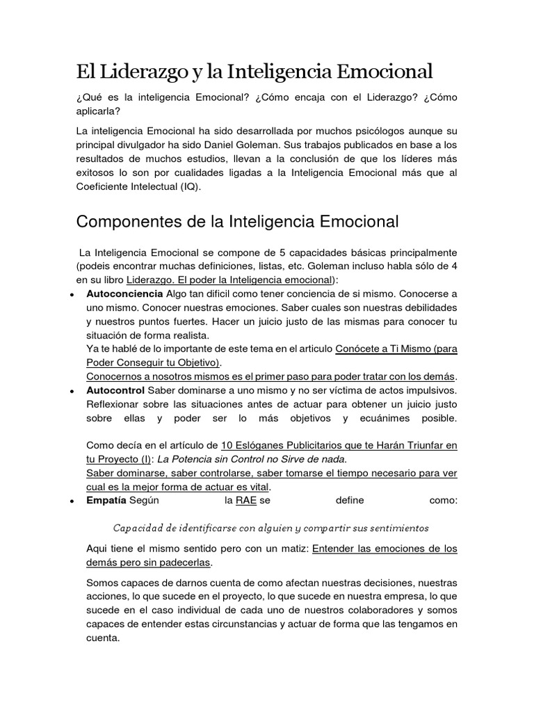 Liderazgo e Inteligencia Emocional | PDF | Inteligencia emocional ...
