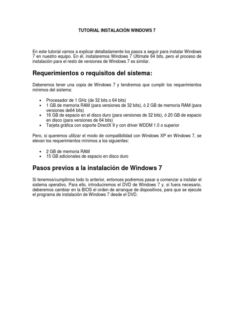 Tutorial Instalación Windows 7 | PDF | Windows 7 | Computación de 64 bits