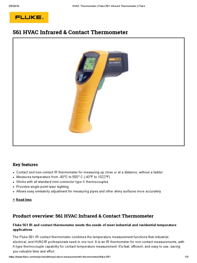 Fluke IR Thermomter /Temperature Gun For Corona, 59 Max