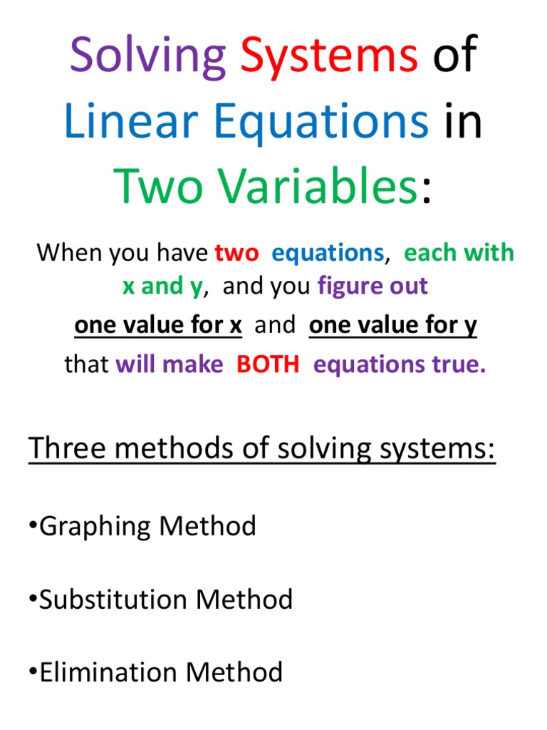 Solving Systems of Linear Equations in Two Variables | PDF | Equations ...